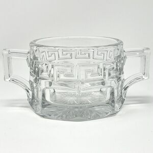 Vintage Heisey GREEK KEY Clear Open Sugar Bowl With Handles